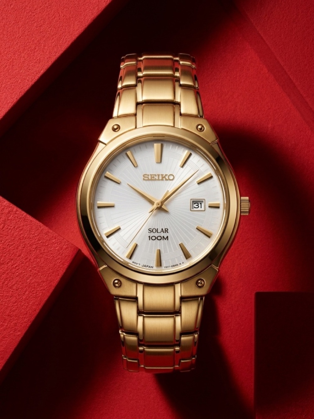 Women's Seiko Solar 100M Gold-Tone Watch V137-0AX0 24mm 5" Band Working
